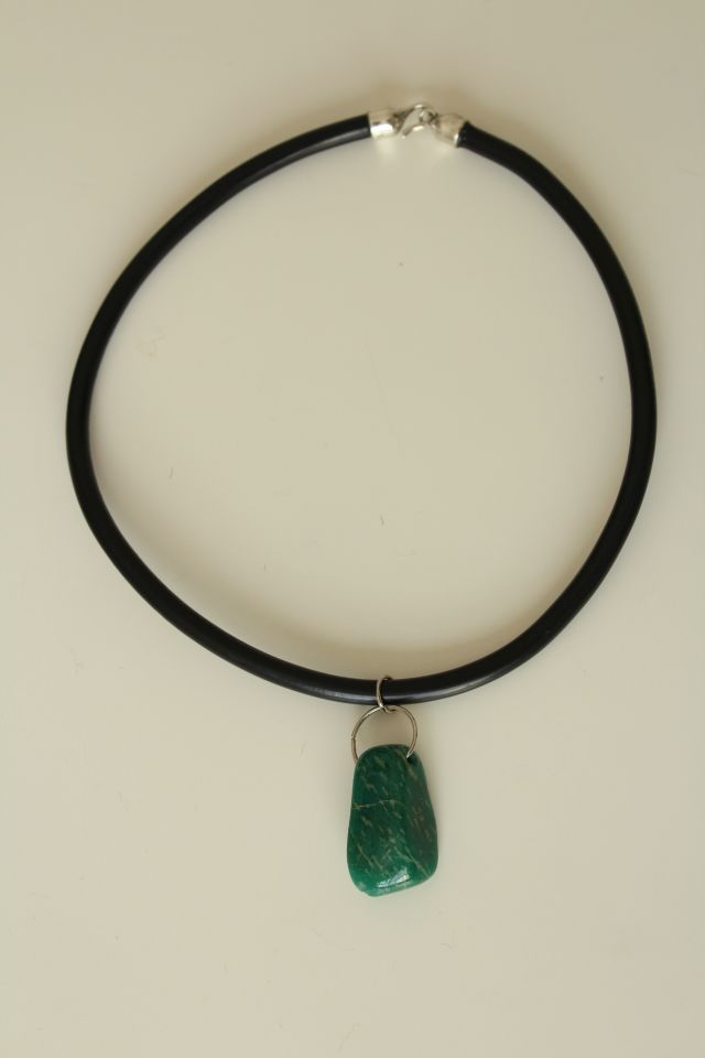Black cable choker necklace with Amazonite stone