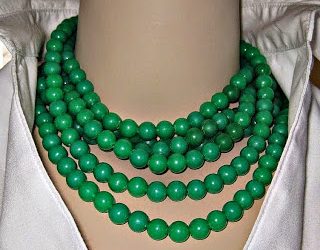Brightest Green Plastic Beads Wraped Mulitple Times Around Neck