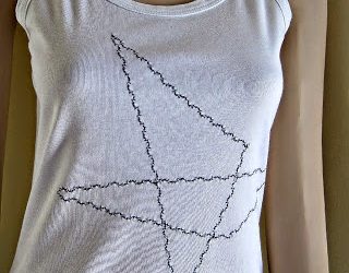 White T-Shirt with Geometric Stitch Design and Punk Choker Necklace