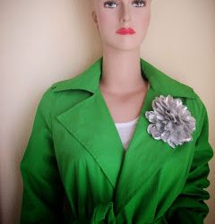 Flower Corsage on Wrap Green Jacket