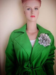 Flower Corsage on Wrap Green Jacket