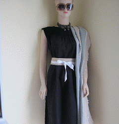 Vintage Shift Dress, Beaded Lariat Necklace, Easy scarf, Obi belt