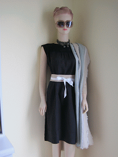 Vintage Shift Dress, Beaded Lariat Necklace, Easy scarf, Obi belt