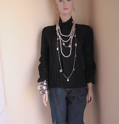 Vintage Black Chiffon Top with Home-made Necklaces