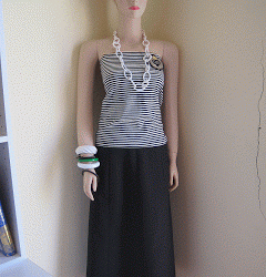 Longer Length Skirt with Badge and Clip Necklace